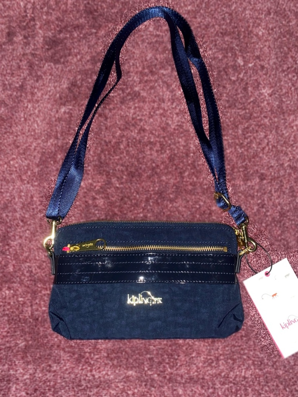 Kipling Navy Crossbody Purse w/ Gold Hardware